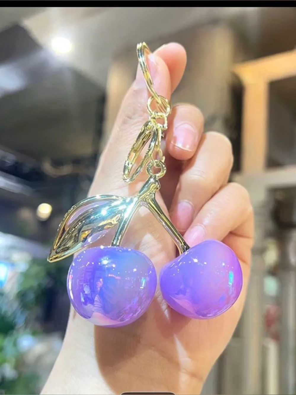 Unbranded Iridescent Purple Cherry Keychain bag charm NEW